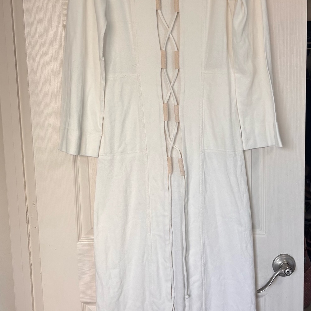 Free People Ivory Boho Maxi Dress XS Lace Up Front Long Sleeve India $108